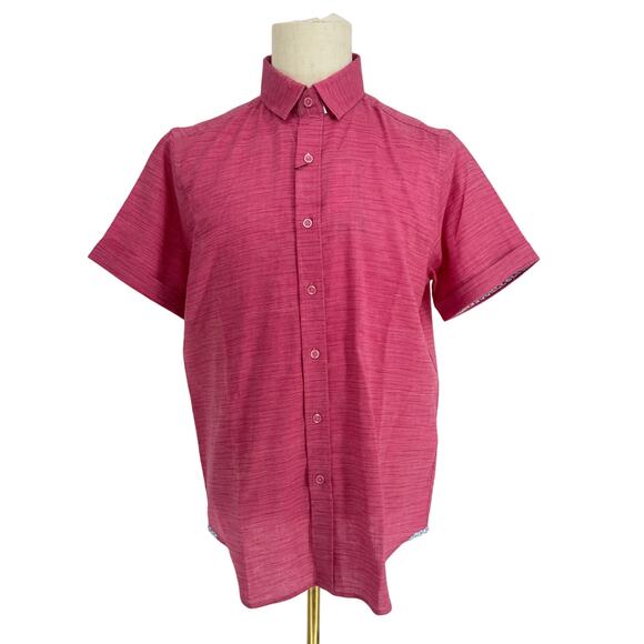 Robert Graham Woven Button Front Short Sleeve Shirt Porcaro Solid Red Pique M - Picture 1 of 9